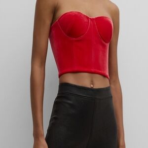 Alex Perry Bloom strapless velvet bustier top in red Large